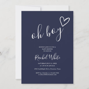 Oh Boy Navy Blue All In One Baby Shower Invitation