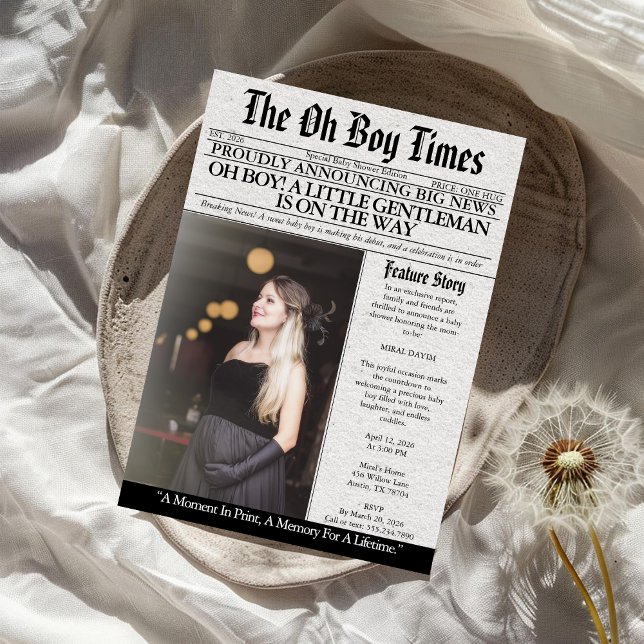Oh Boy Newspaper Baby Shower Invitation (Creator Uploaded)