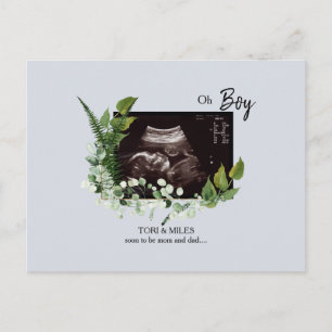 Oh Boy Pale Blue Ultrasound Foliage Announcement Postcard