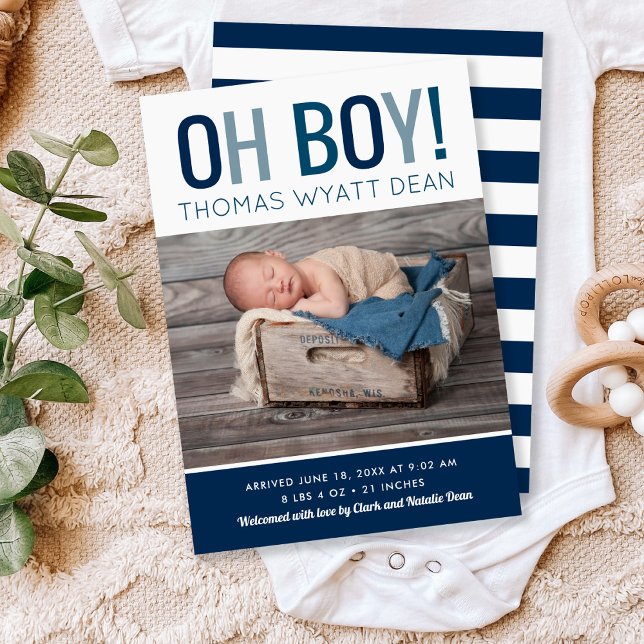 Oh Boy Photo Birth Announcement (Creator Uploaded)