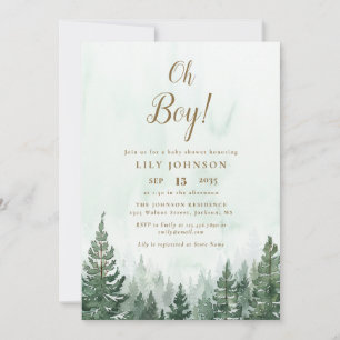 Oh Boy Pine Tree Forest Baby Shower Invitation