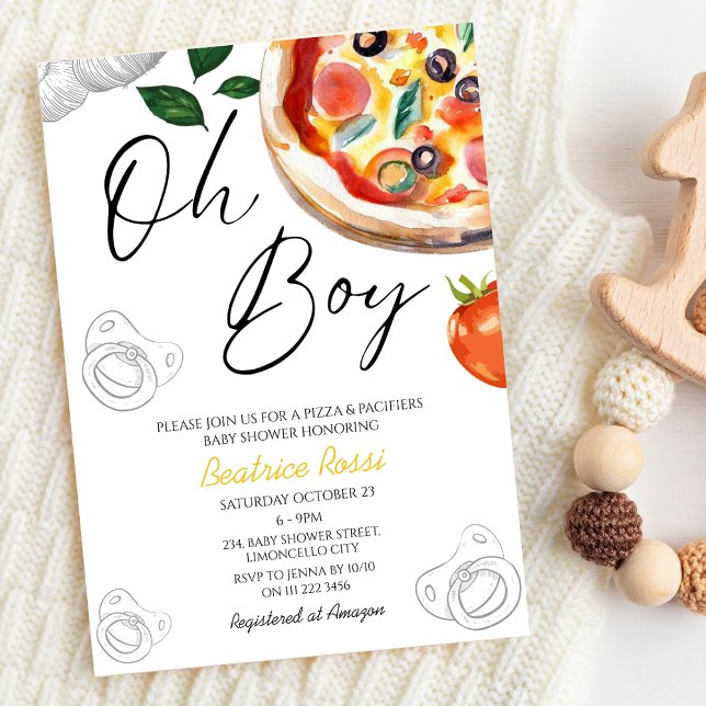 Oh Boy Pizza Pacifiers Italian Baby Shower  Invitation (Oh Boy Pizza Pacifiers Italian Baby Shower Invitation)