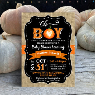 "Oh Boy" Pumpkin Baby Shower Invitation