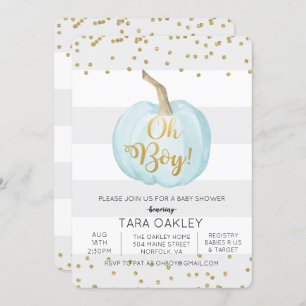 Oh Boy Pumpkin Glitter Baby Shower Invitation