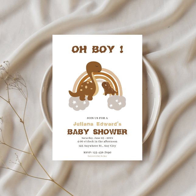OH BOY Rainbow Dinosaur Little Baby Boy Shower Invitation (Creator Uploaded)