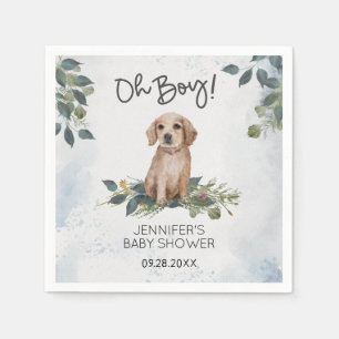 Oh Boy! Retriever Puppy Watercolor Baby Shower Napkin