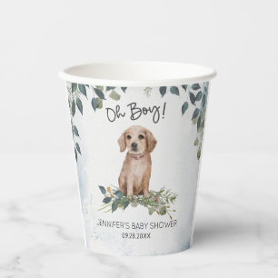 Oh Boy! Retriever Puppy Watercolor Baby Shower Paper Cups