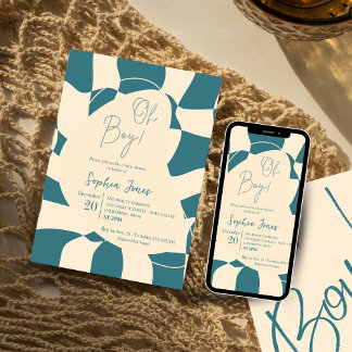 Oh Boy! Retro Chequered | Gingham | baby shower Invitation