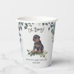 Oh Boy! Rottweiler Puppy Watercolor Baby Shower Paper Cups