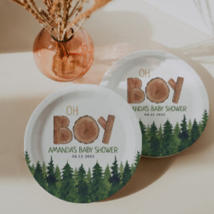 Oh Boy -  Rustic Boy Woodland Baby Shower  Paper Plate