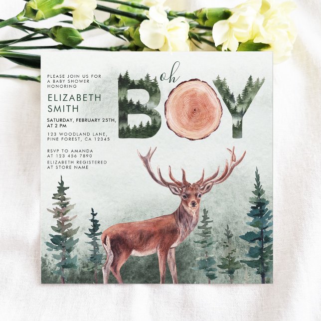 Oh Boy Rustic Deer Boy Baby Shower Invitation (Creator Uploaded)