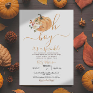 Oh Boy Rustic Pumpkin White Floral Baby Shower Invitation