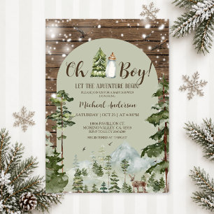 Oh Boy Rustic Wood Adventure Christmas Baby Shower Invitation
