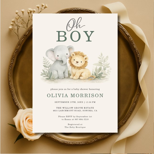 Oh Boy Safari Animal Baby Shower Invitation (Creator Uploaded)