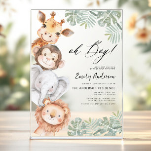 Oh Boy Safari Animal Boy's Baby Shower Acrylic Invitations