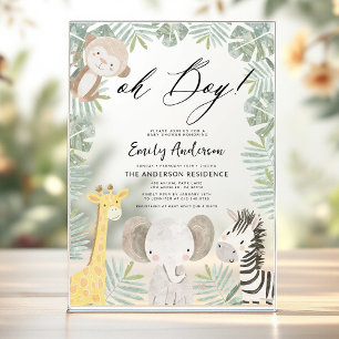 Oh Boy Safari Animal Boy's Baby Shower Acrylic Invitations