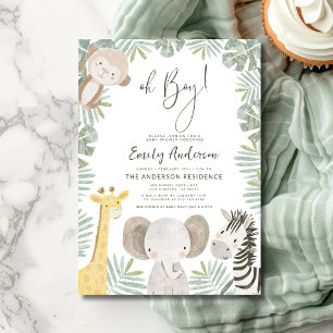 Oh Boy Safari Animal Boy's Baby Shower Invitation