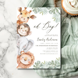 Oh Boy Safari Animal Boy's Baby Shower Invitation