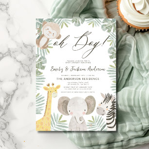 Oh Boy Safari Animal Boy's Baby Shower Invitation