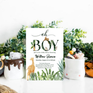 Oh Boy Safari Animal Jungle Greenery Baby Shower Invitation