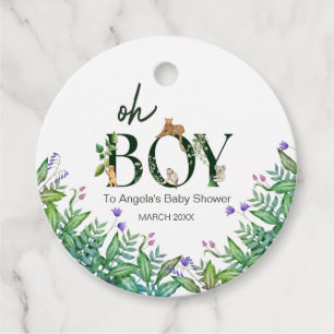 Oh boy Safari Animal Jungle White Baby Shower Favour Tags