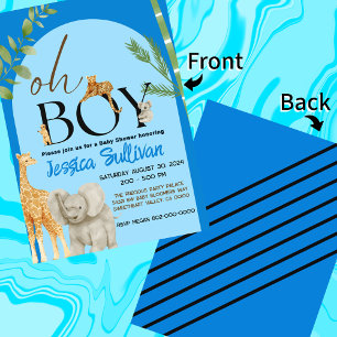 Oh Boy Safari Animal Shades of Blue Baby Shower Invitation