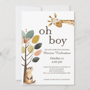 Oh Boy Safari Animals Baby Shower Invitation