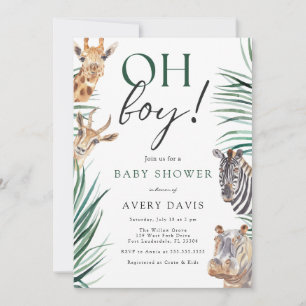 Oh Boy Safari Animals Baby Shower  Invitation