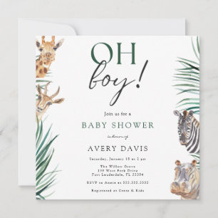Oh Boy Safari Animals Baby Shower Square Invitation
