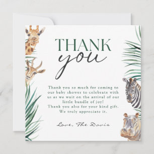 Oh Boy Safari Animals Baby Shower Thank You Card