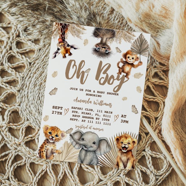 Oh Boy Safari Animals Boho Baby Shower Invitation (Creator Uploaded)