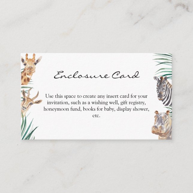Oh Boy Safari Animals Enclosure Card (Front)
