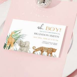 Oh Boy Safari Animals Jungle Baby Shower Invitation
