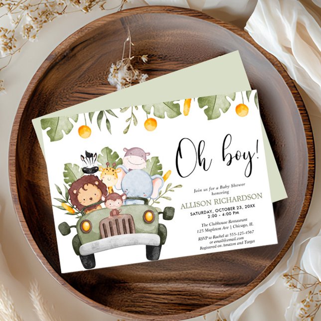 Oh Boy Safari jungle animals boy baby shower Invitation (Creator Uploaded)