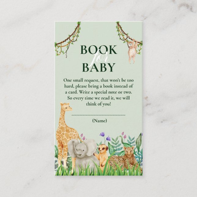 Oh Boy Safari Jungle Baby Shower Book for Baby Enclosure Card (Front)