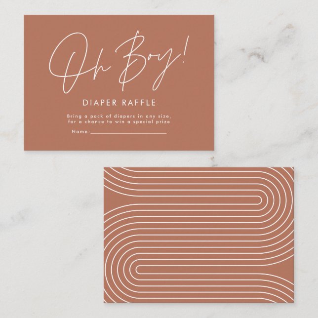 oh boy script terracotta baby shower diaper raffle card (Front/Back)
