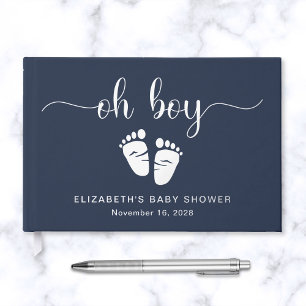 Oh Boy Silver Foil Blue Baby Feet Boy Shower Guest Book