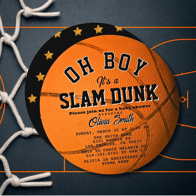 Oh Boy Slam Dunk Basketball Boy Baby Shower Circle Invitation (Creator Uploaded)