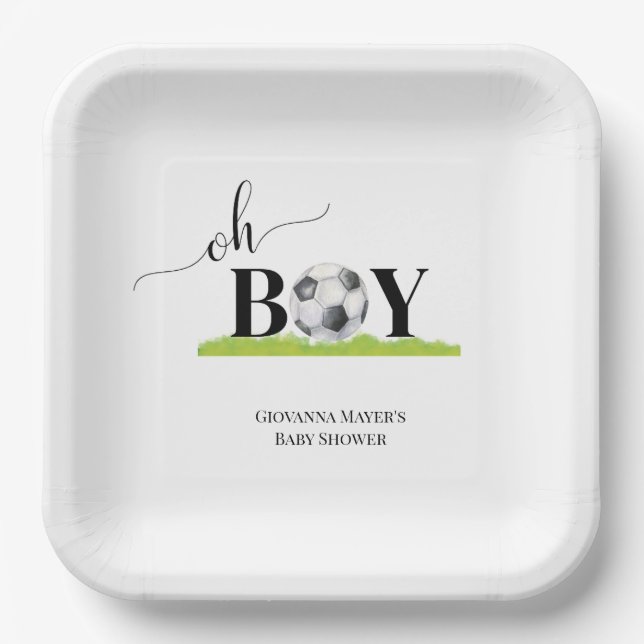 Oh Boy Soccer Boy Baby Shower  Paper Plate (Front)