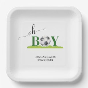 Oh Boy Soccer Boy Baby Shower Paper Plate