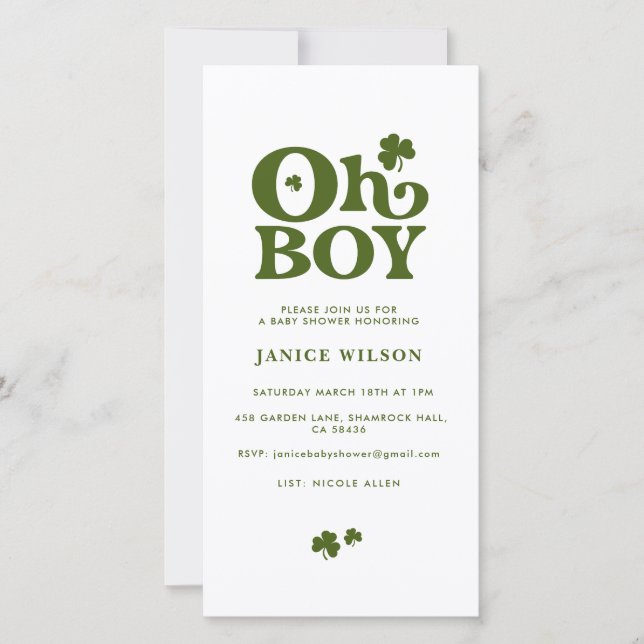Oh Boy St. Patrick's Day Baby Shower Digital Evite Announcement (Front)