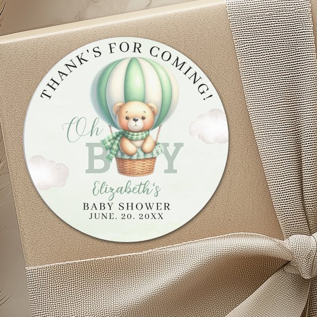 Oh Boy, Teddy Bear Baby Shower Boy Classic Round Sticker (Creator Uploaded)