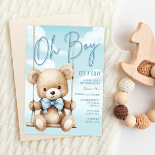 Oh Boy Teddy Bear Baby Shower Invitation Design
