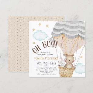 Oh Boy Teddy Bear Woodland Neutral Baby Shower  Invitation