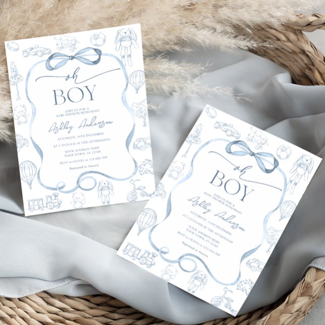 Oh Boy Toile De Jouy Blue Baby Shower Invitation (Creator Uploaded)
