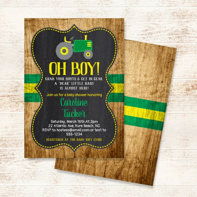 Oh Boy Tractor Baby Shower Invitation card (Creator Uploaded)