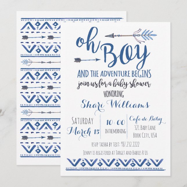 Oh Boy Tribal Baby Shower Invitation -CUSTOM (Front/Back)