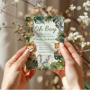 Oh boy Tropical jungle safari animals baby shower Invitation