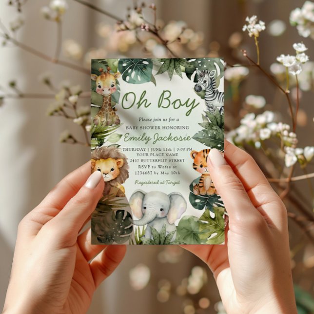 Oh boy Tropical jungle safari animals baby shower Invitation (Creator Uploaded)
