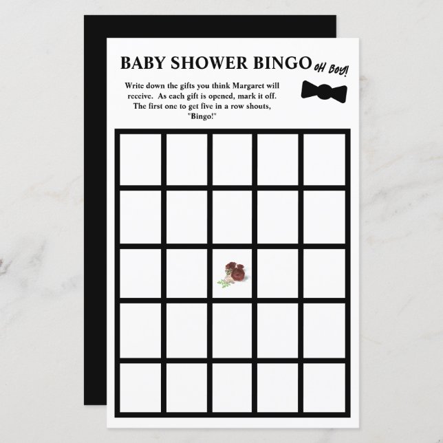 Oh Boy! Tuxedo Baby Shower Bingo (Front/Back)